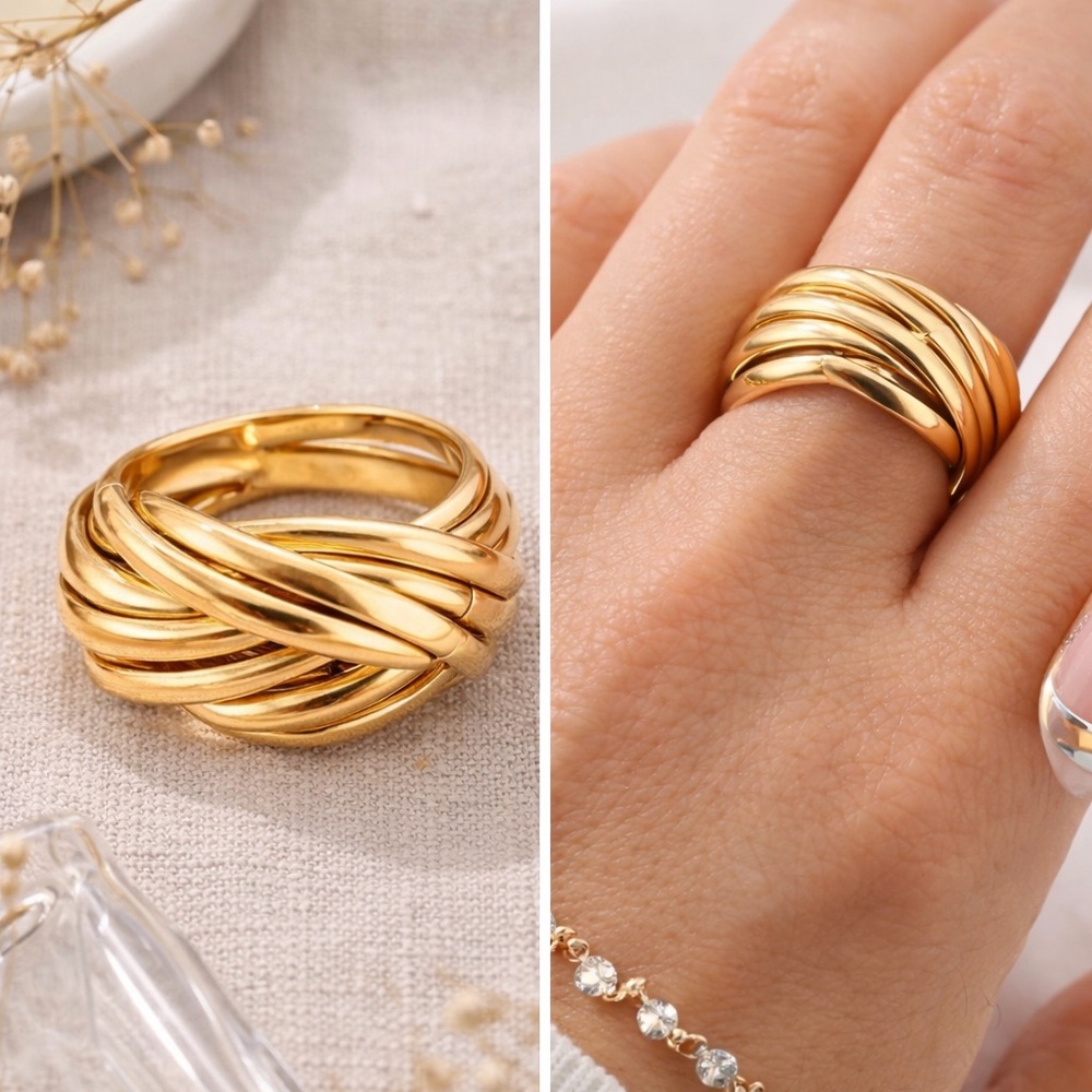 Goldtone Knotted Puzzle Ring – Size 5.5 - Picture 2 of 7